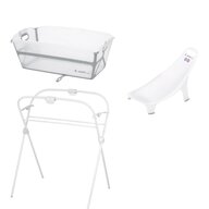 Set cadita de baie cu pliere ultra-compacta, Jane, Oasis, 68 x 42 x 26 cm, Suport pliabil si hamac baie Nemo, Conform cu EN 17072:2018, White