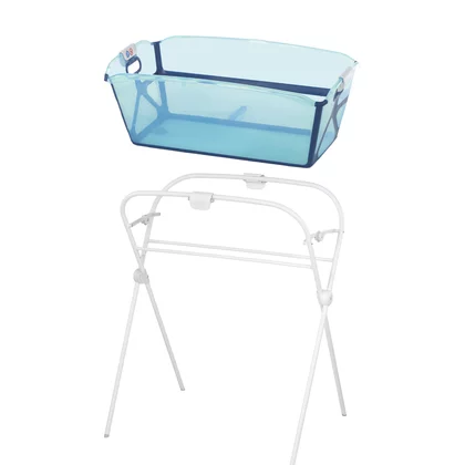 Set cadita de baie cu pliere ultra-compacta, Jane, Oasis, Cu doua manere, 68 x 42 x 26 cm plus suport pliabil, Conform cu EN 17072:2018, Blue