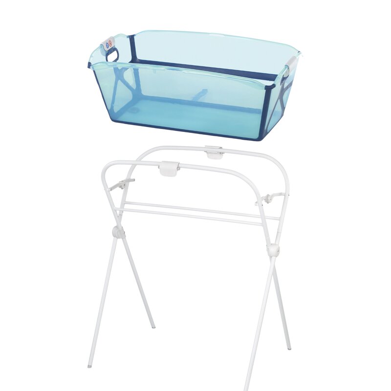 Set cadita de baie cu pliere ultra-compacta, Jane, Oasis, Cu doua manere, 68 x 42 x 26 cm plus suport pliabil, Conform cu EN 17072:2018, Blue
