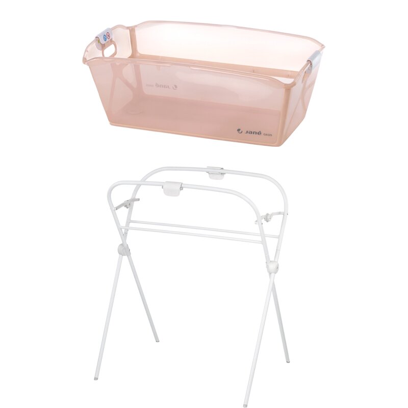 Set cadita de baie cu pliere ultra-compacta, Jane, Oasis, Cu doua manere, 68 x 42 x 26 cm plus suport pliabil, Conform cu EN 17072:2018, Pale