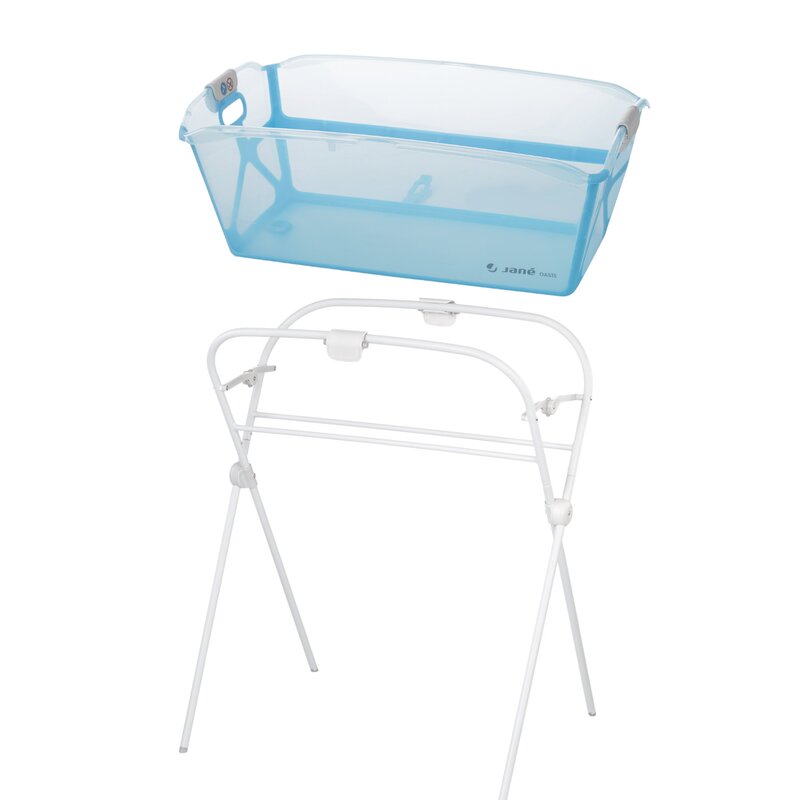 Set cadita de baie cu pliere ultra-compacta, Jane, Oasis, Cu doua manere, 68 x 42 x 26 cm plus suport pliabil, Conform cu EN 17072:2018, Tropical
