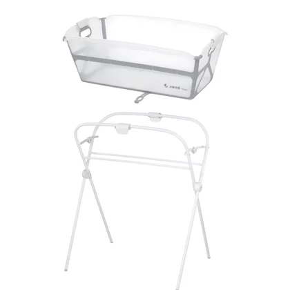 Set cadita de baie cu pliere ultra-compacta, Jane, Oasis, Cu doua manere, 68 x 42 x 26 cm plus suport pliabil, Conform cu EN 17072:2018, White