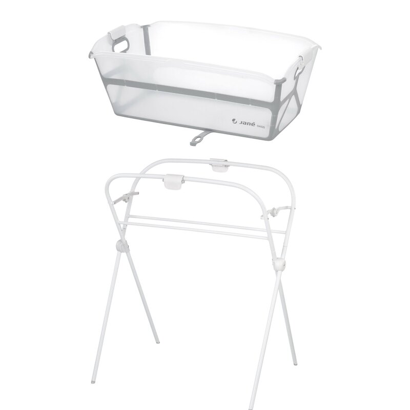 Set cadita de baie cu pliere ultra-compacta, Jane, Oasis, Cu doua manere, 68 x 42 x 26 cm plus suport pliabil, Conform cu EN 17072:2018, White