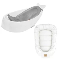 Set Cadita inteligenta, Skip Hop, Pentru 3 etape de crestere, Alb si cosulet bebelus, Qmini,  55 x 75 cm, Husa 100% muselina dubla, Cream