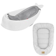 Set Cadita inteligenta, Skip Hop, Pentru 3 etape de crestere, Alb si cosulet bebelus, Qmini,  55 x 75 cm, Husa 100% muselina dubla, Grey