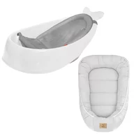 Set Cadita inteligenta, Skip Hop, Pentru 3 etape de crestere, Alb si cosulet bebelus, Qmini,  55 x 75 cm, Husa 100% muselina dubla, Grey