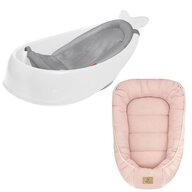 Set Cadita inteligenta, Skip Hop, Pentru 3 etape de crestere, Alb si cosulet bebelus, Qmini,  55 x 75 cm, Husa 100% muselina dubla, Pink