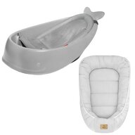 Set Cadita inteligenta, Skip Hop, Pentru 3 etape de crestere, Gri si cosulet bebelus, Qmini,  55 x 75 cm, Husa 100% muselina dubla, Grey