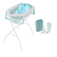 Set cadita pliabila, Primabobo, Genua Premium, cu termometru, dop si suport anatomic, Albastru + suport pliabil + set ingrijire Philips Avent, 9 accesorii, 0 luni+