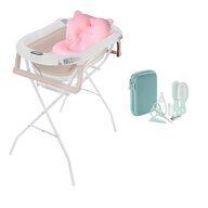 Set cadita pliabila, Primabobo, Genua Premium, cu termometru, dop si suport anatomic, Roz+ suport pliabil + set ingrijire Philips Avent, 9 accesorii, 0 luni+