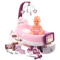 Smoby - Set cadita si accesorii pentru papusi Baby Nurse Nursery, Mov