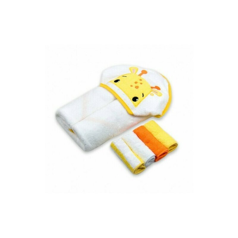 Mother's choice - set cadou bebelusi cu 4 mini prosopele si prosop cu gluga din bumbac - girafa
