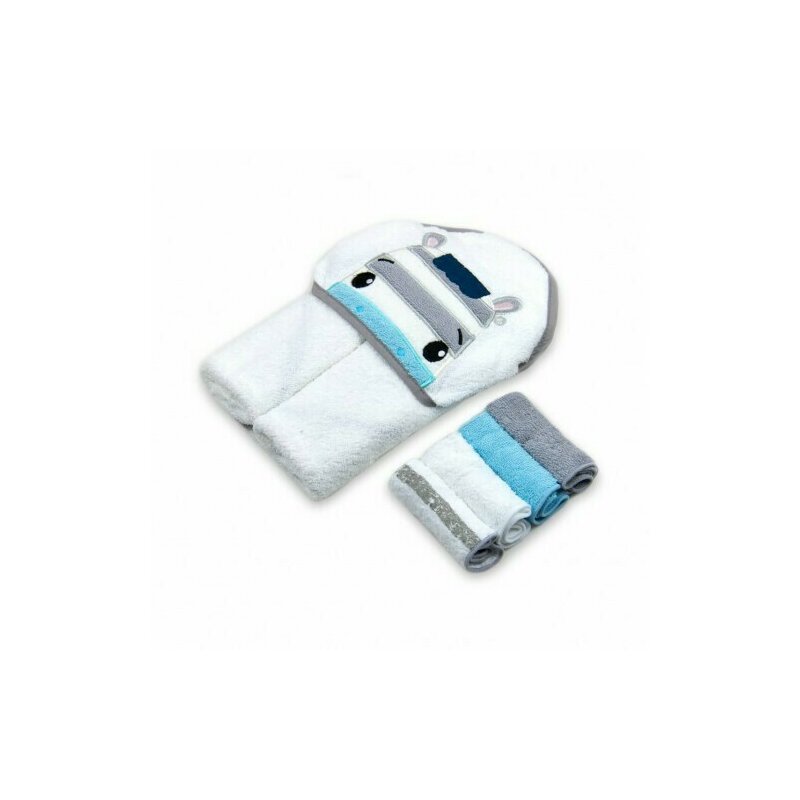 Mother's choice - set cadou bebelusi cu 4 mini prosopele si prosop cu gluga din bumbac - zebra