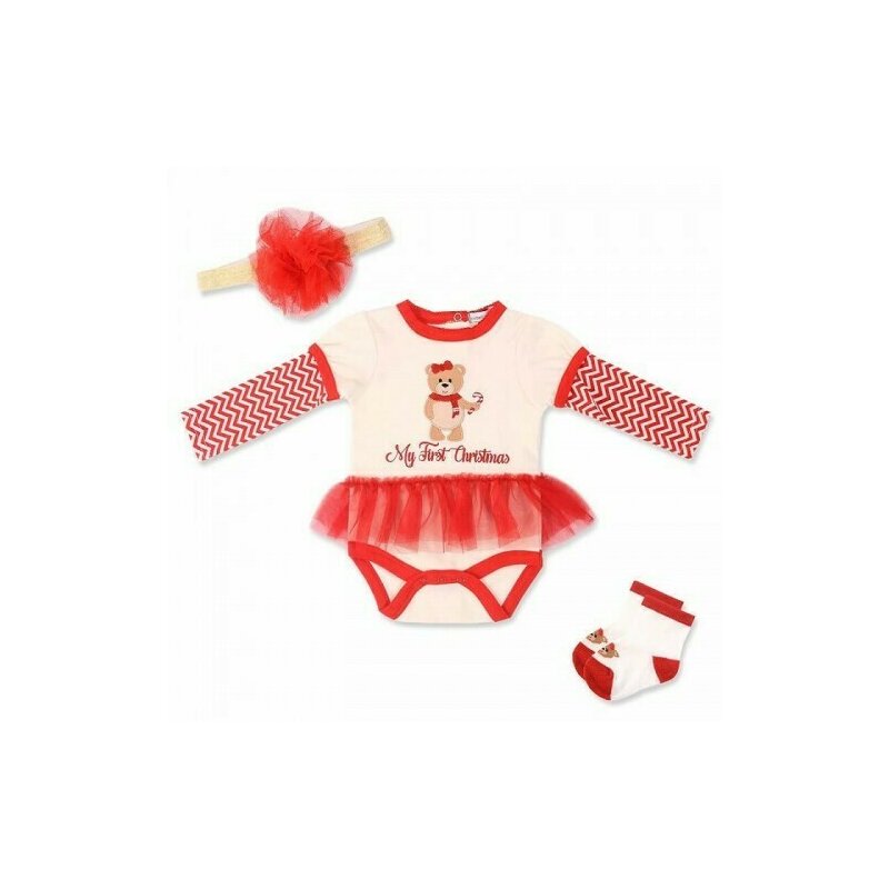 Mother's choice - set cadou craciun 3 piese pentru fetite my first christmas - marimea 3-6 luni