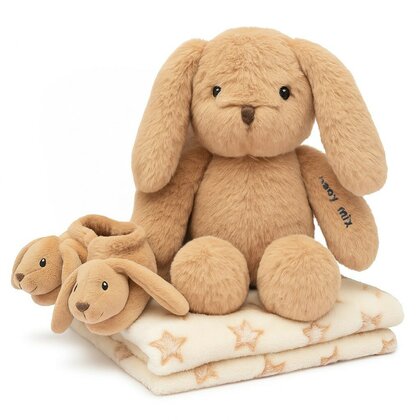 Set cadou iepuras, botosei si paturica, Baby Mix, In cutie de carton, Bunny Brown