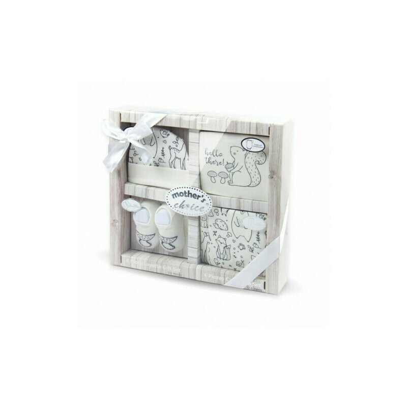 Mother's choice - set cadou nou nascuti 4 piese din bumbac model animalute - crem