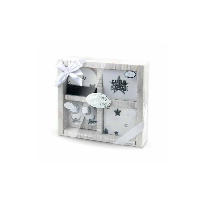 Mother's choice - set cadou nou nascuti 4 piese din bumbac model captain awesome - alb