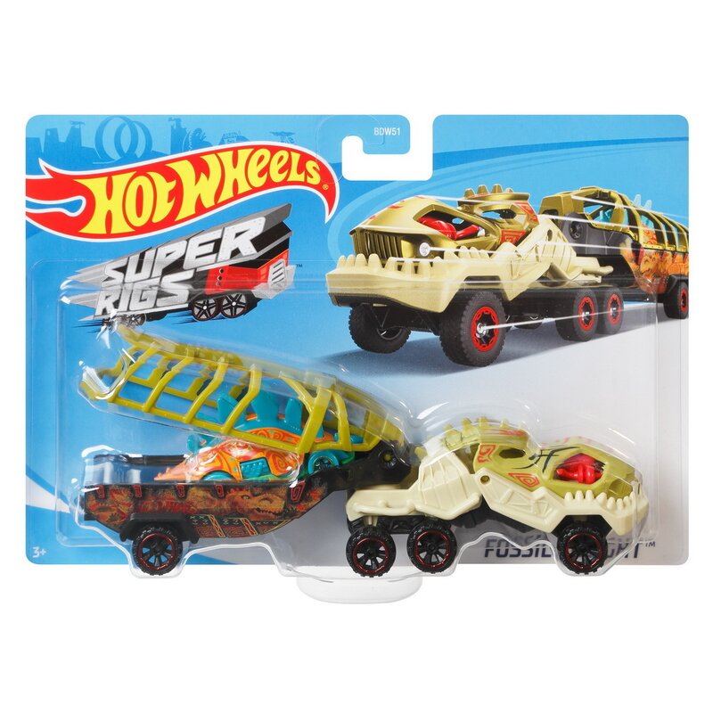 Set vehicule camion , hot wheels, cu masina sport fossil night