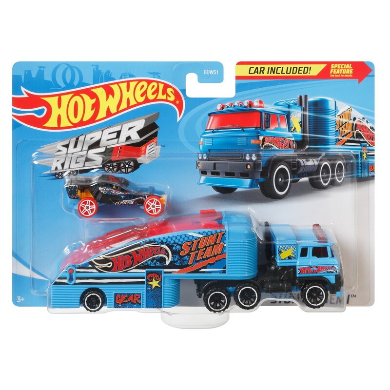 Mattel - set vehicule camion , hot wheels , cu masina sport stuntin semi