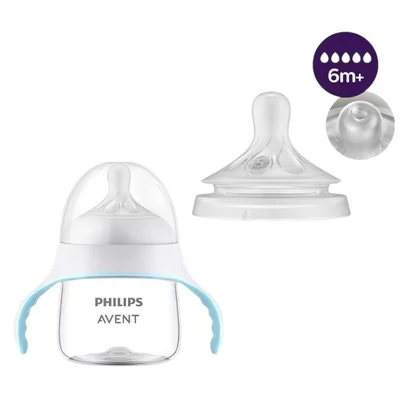 Set canuta cu tetina, Philips Avent, Natural Response, 150 ml, Fara BPA, Anticolici, +  Tetine, 2 buc, Cu debit 5 (rapid) 6 luni+, Alb