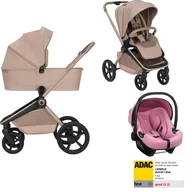Set Carucior 3 in 1, Lionelo, Freya Beige Sand + Scoica testata ADAC i-Size Astrid, Pink Coral