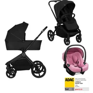Set Carucior 3 in 1, Lionelo, Freya Black Onyx + Scoica testata ADAC i-Size Astrid, Pink Coral