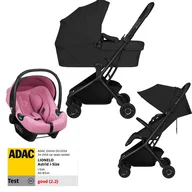 Set Carucior 3 in 1, Lionelo, Sia Flex, Include landou pliabil pe cadru, 0-48 luni, Sustine 22 kg, Cu scoica auto testata ADAC, Black Onyx/Pink Coral