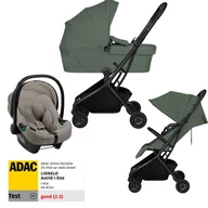Set Carucior 3 in 1, Lionelo, Sia Flex, Include landou pliabil pe cadru, 0-48 luni, Sustine 22 kg, Cu scoica auto testata ADAC, Green Emerald/Beige taupe