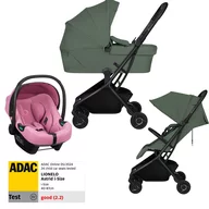 Set Carucior 3 in 1, Lionelo, Sia Flex, Include landou pliabil pe cadru, 0-48 luni, Sustine 22 kg, Cu scoica auto testata ADAC, Green Emerald/Pink Coral