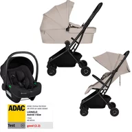 Set Carucior 3 in 1, Lionelo, Sia Flex, Include landou pliabil pe cadru, 0-48 luni, Sustine 22 kg, Cu scoica testata ADAC, Beige Sand/Black Onyx