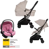 Set Carucior 3 in 1, Lionelo, Sia Flex, Include landou pliabil pe cadru, 0-48 luni, Sustine 22 kg, Cu scoica testata ADAC, Beige Sand/Pink Coral