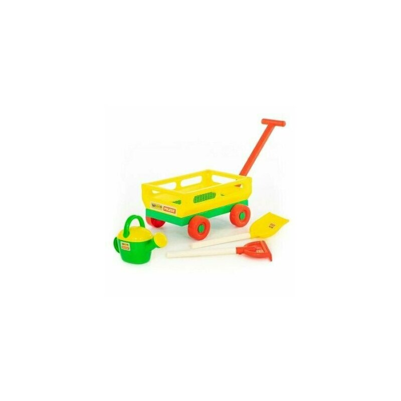 Leantoys - set carucior pentru copii cu lopata , grebla si stropitoare , lungime 43 cm