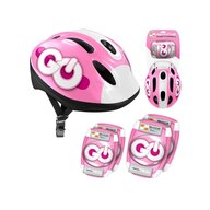 Set casca protectie, genunchiere si cotiere, Stamp, Skids Control, Sigure si confortabile, Reglabile, Conform cu EN1078, Marime 50/56 cm, 3 ani+, Roz