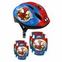 Set casca protectie, genunchiere si cotiere, Stamp, Spidey, Sigure si confortabile, Reglabile, Conform cu EN1078, Marime 50/56 cm, 3 ani+, Albastru/Rosu