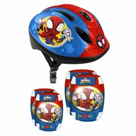 Set casca protectie, genunchiere si cotiere, Stamp, Spidey, Sigure si confortabile, Reglabile, Conform cu EN1078, Marime 50/56 cm, 3 ani+, Albastru/Rosu