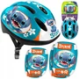 Set casca protectie, genunchiere si cotiere, Stamp, Stitch, Sigure si confortabile, Reglabile, Conform cu EN1078, Marime 50/56 cm, 3 ani+, Albastru