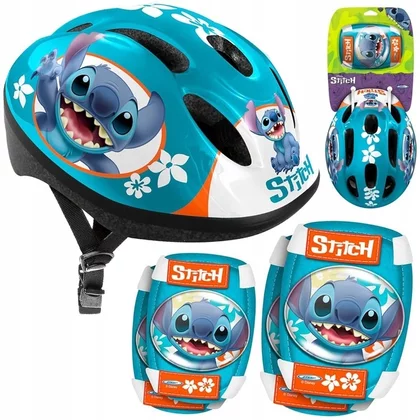 Set casca protectie, genunchiere si cotiere, Stamp, Stitch, Sigure si confortabile, Reglabile, Conform cu EN1078, Marime 50/56 cm, 3 ani+, Albastru