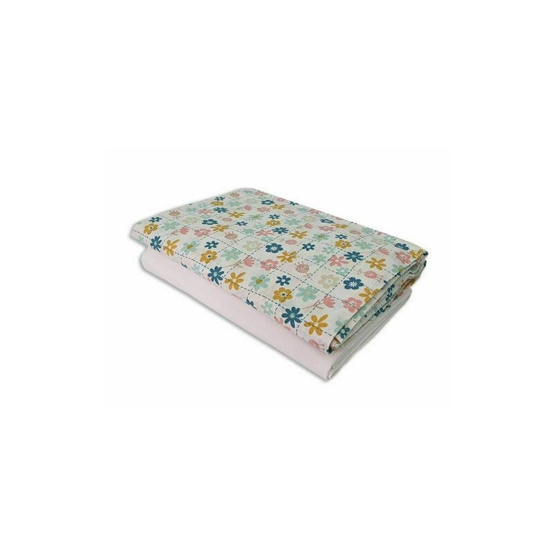 Kidsdecor - set cearceafuri floricele jucause patut bebelus 60x85 cm, cu elastic din bumbac