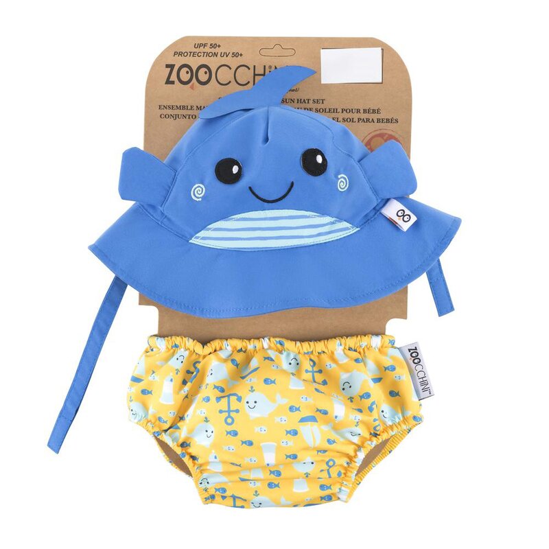 Zoocchini - articol de inot si plaja whale marimea m, chilotel de baie, palarie, upf 50+