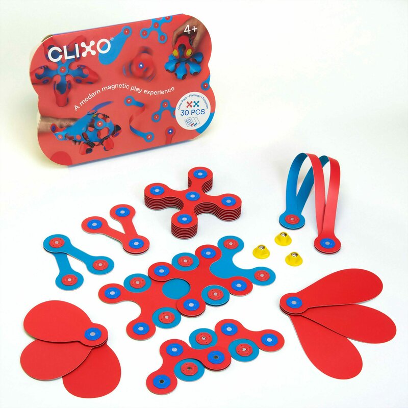 Clicstoys - set clixo de construit cu magnet, itsy pack flamingo-turquoise 30