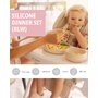 Set complet de masa, Jane, Din silicon, Cu 4 piese, Farfurie, Bol, Lingurita si pahar, BPA free, Sand - 13