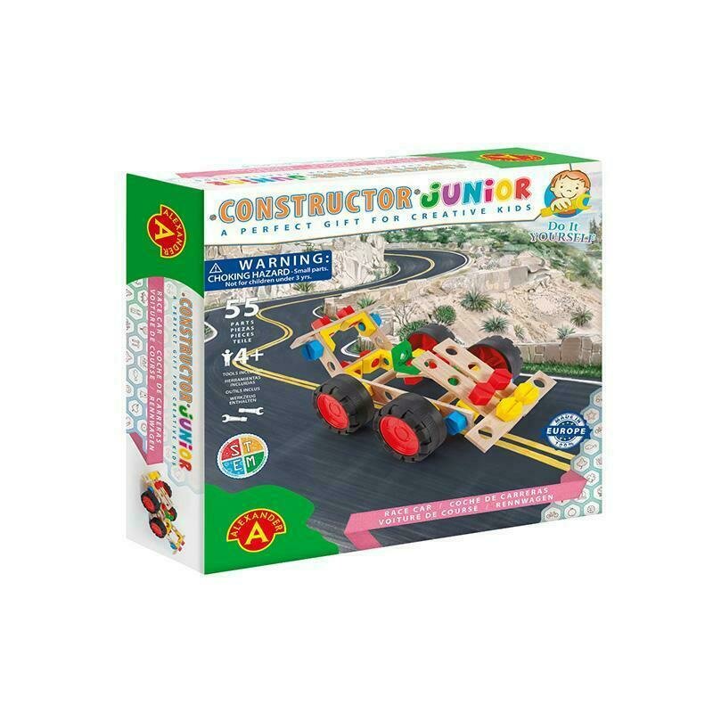 Alexander toys - set de constructie vehicul masina , constructor junior , 55 piese din lemn