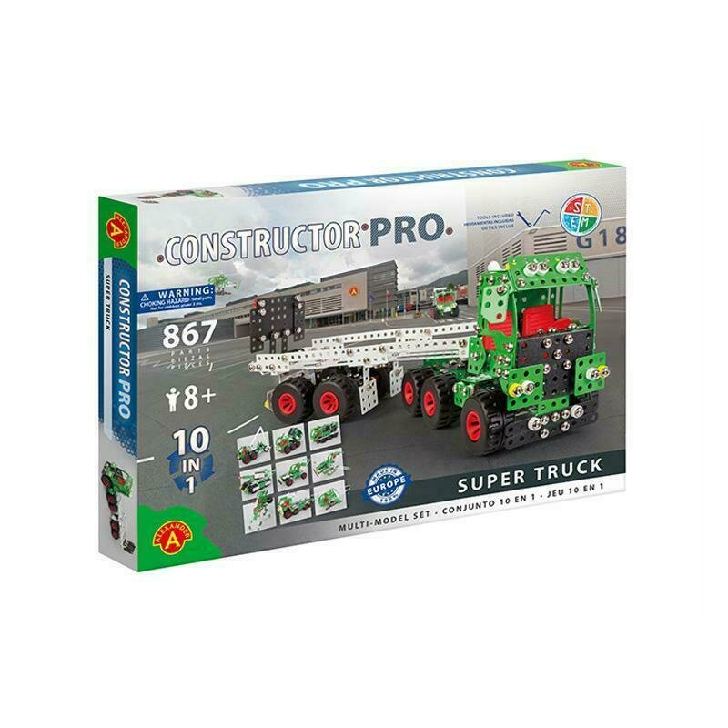 Alexander toys - set de constructie vehicul super truck , constructor , 10 in 1, 867 piese metalice