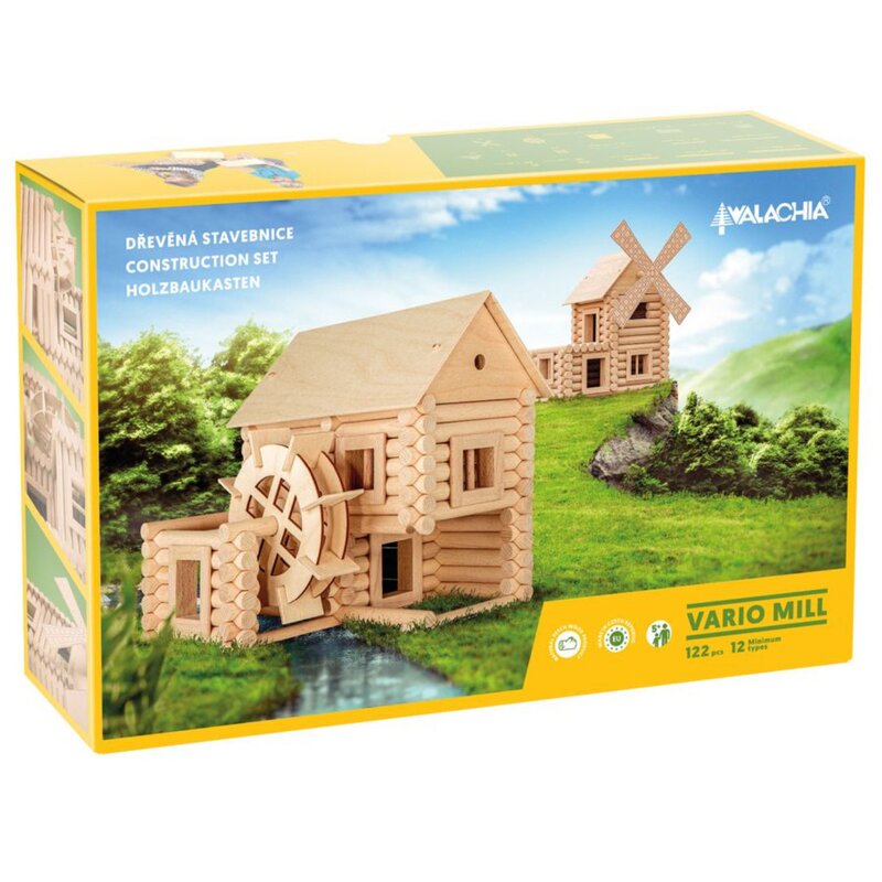 Walachia - Set constructie arhitectura Vario Mill, 122 piese mari din lemn,