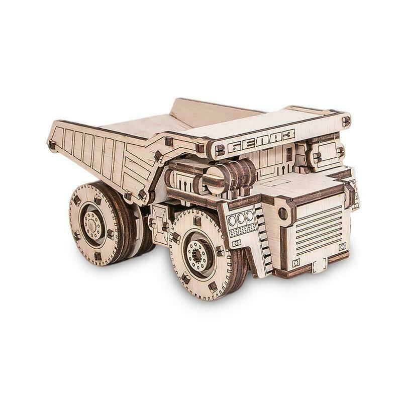 Ewa - puzzle 3d belaz mini , puzzle copii , cu mecanism din lemn, piese 105