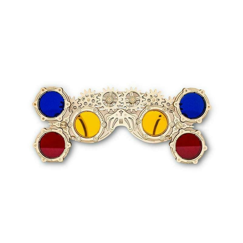 Ewa - puzzle 3d glasses goggles triangle , puzzle copii , cu mecanism din lemn, piese 74
