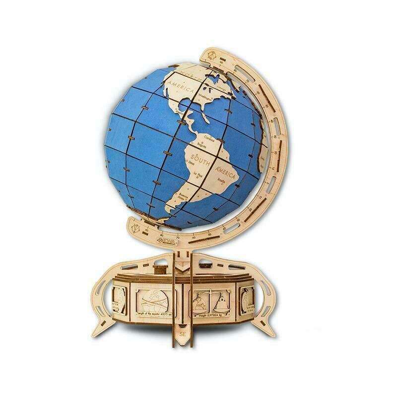 Ewa - puzzle 3d the globe , puzzle copii , cu mecanism din lemn, piese 393, albastru