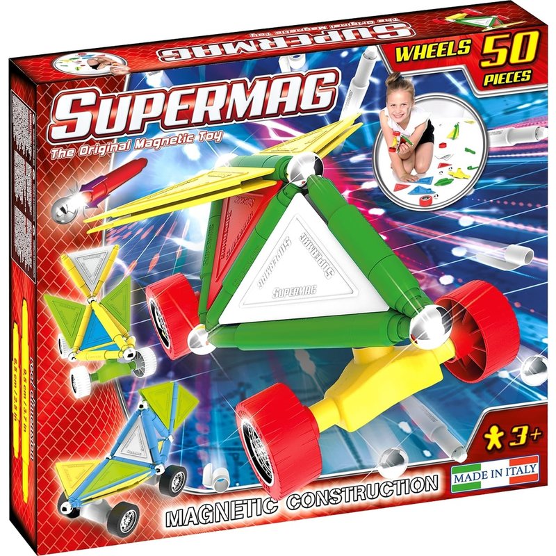 Supermag - set constructie tags wheels, 50 piese