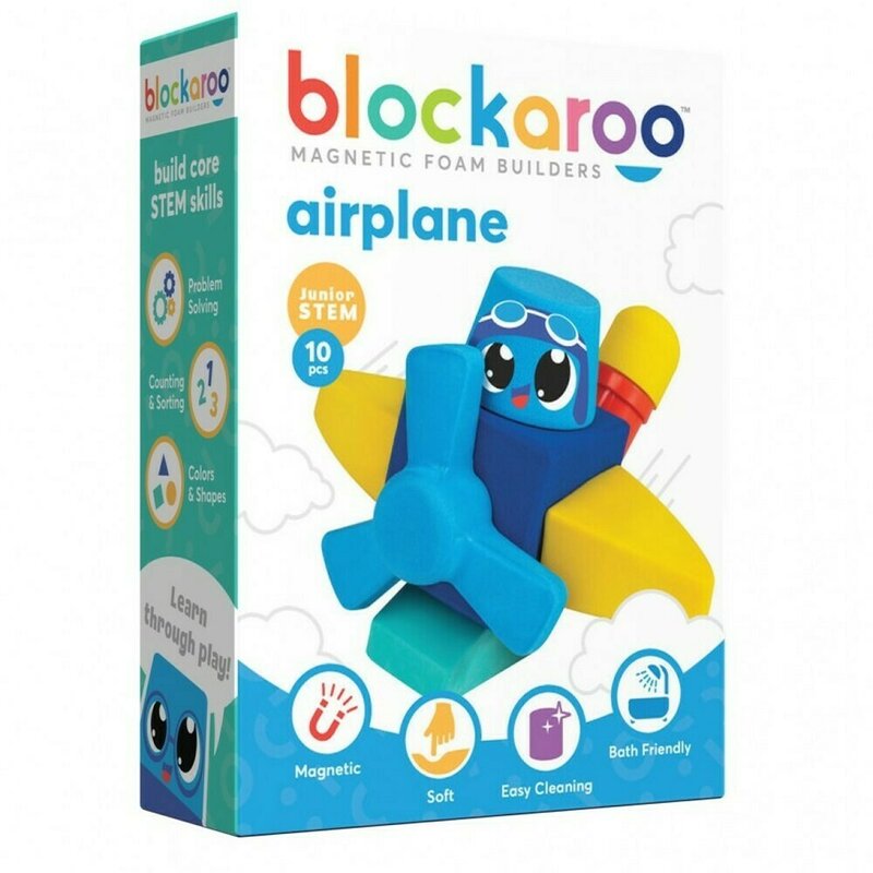 Clicstoys - set cuburi din spuma cu magnet blockaroo, avion 10 piese