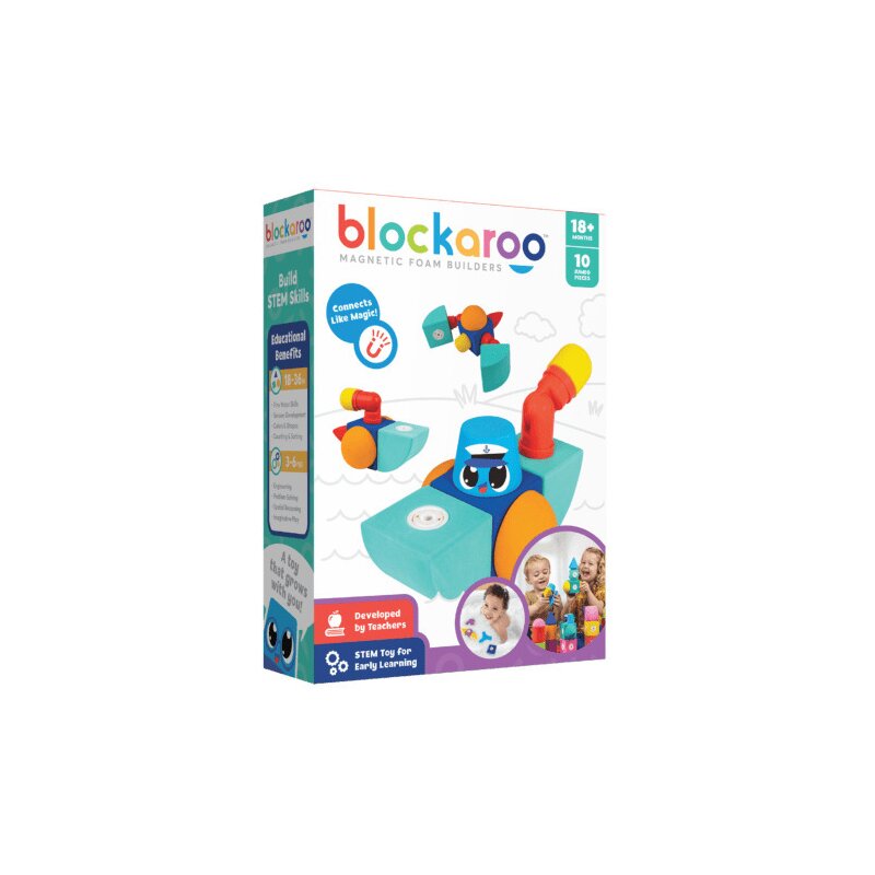 Clicstoys - set cuburi din spuma cu magnet blockaroo, barca 10 piese